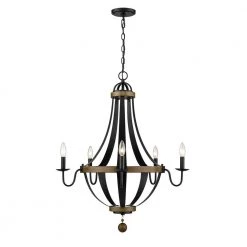 28 in. 5-Light Matte Black/Wood Tone Chandelier by Millennium Lighting