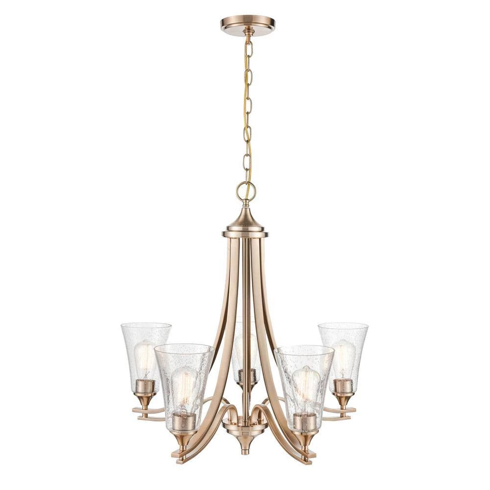 Natalie 27.75 in. 5-Light Modern Gold Chandelier Light with Clear Seeded Shade by Millennium Lighting 3 Natalie 27.75 in. 5-Light Modern Gold Chandelier Light with Clear Seeded Shade by Millennium Lighting - Image 3