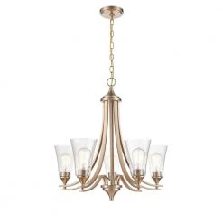 Natalie 27.75 in. 5-Light Modern Gold Chandelier Light with Clear Seeded Shade by Millennium Lighting