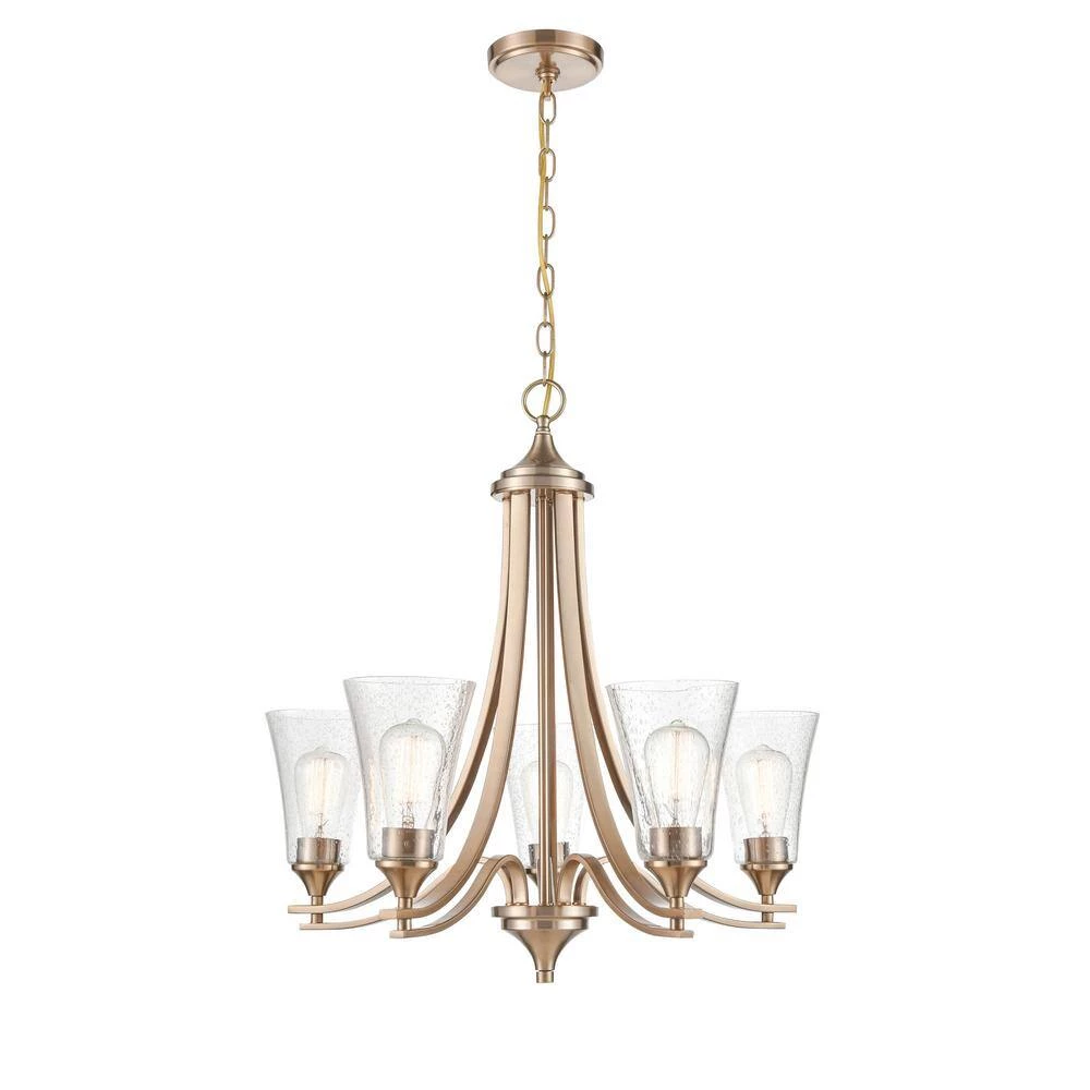 Natalie 27.75 in. 5-Light Modern Gold Chandelier Light with Clear Seeded Shade by Millennium Lighting 2 Natalie 27.75 in. 5-Light Modern Gold Chandelier Light with Clear Seeded Shade by Millennium Lighting - Image 2