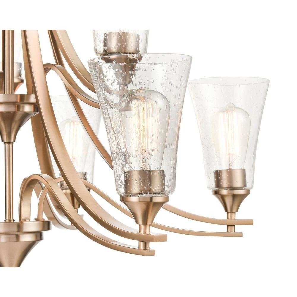 Natalie 32 in. 9-Light Modern Gold Chandelier Light with Clear Seeded Shade by Millennium Lighting 4 Natalie 32 in. 9-Light Modern Gold Chandelier Light with Clear Seeded Shade by Millennium Lighting - Image 4