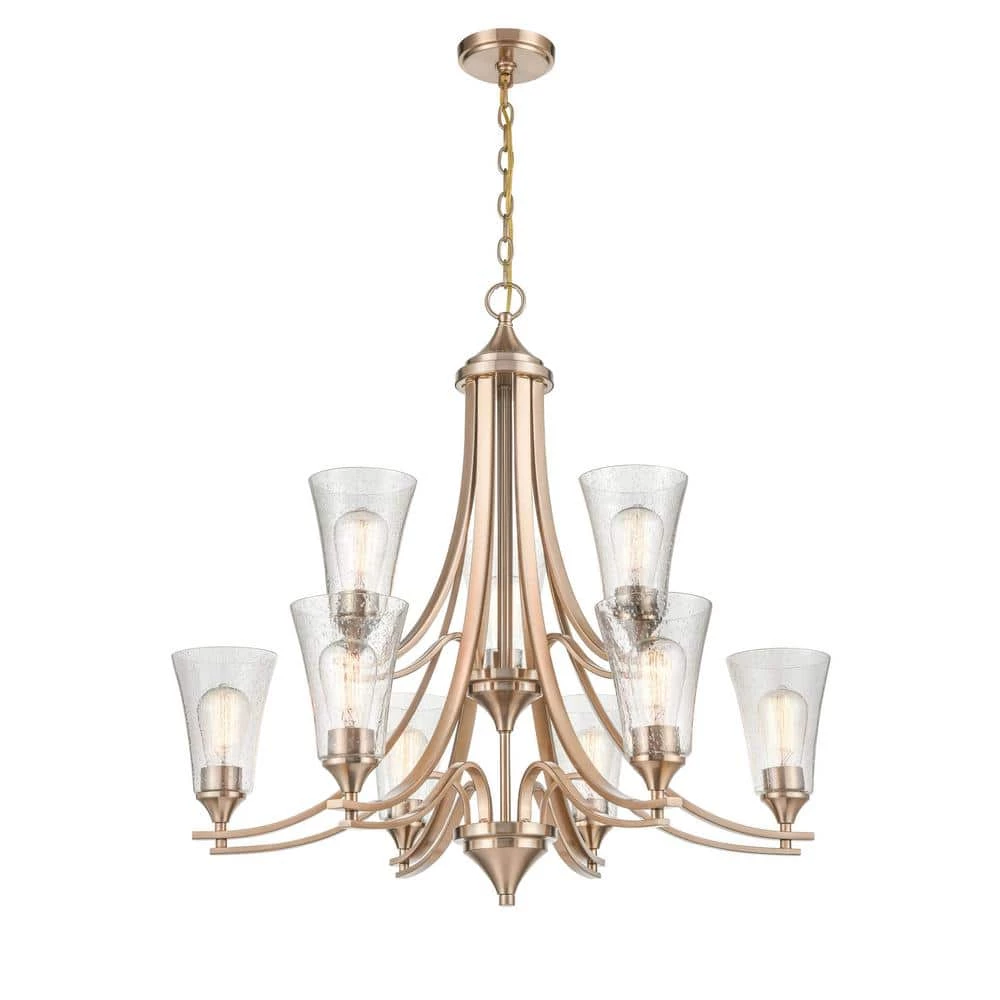 Natalie 32 in. 9-Light Modern Gold Chandelier Light with Clear Seeded Shade by Millennium Lighting 5 Natalie 32 in. 9-Light Modern Gold Chandelier Light with Clear Seeded Shade by Millennium Lighting - Image 5