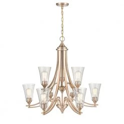 Natalie 32 in. 9-Light Modern Gold Chandelier Light with Clear Seeded Shade by Millennium Lighting
