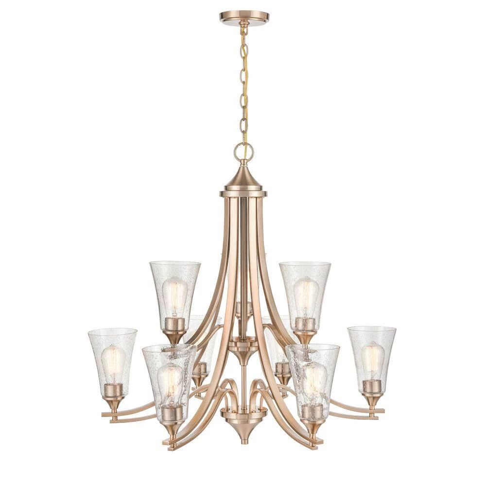 Natalie 32 in. 9-Light Modern Gold Chandelier Light with Clear Seeded Shade by Millennium Lighting 2 Natalie 32 in. 9-Light Modern Gold Chandelier Light with Clear Seeded Shade by Millennium Lighting - Image 2