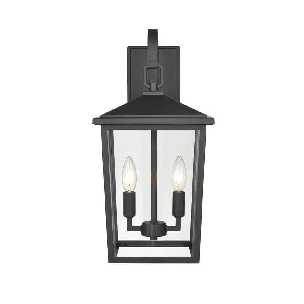Fetterton 2-Light 9 in. Powder Coat Black Hardwired Outdoor Wall Lantern Sconce (1-Pack) by Millennium Lighting 1 Fetterton 2-Light 9 in. Powder Coat Black Hardwired Outdoor Wall Lantern Sconce (1-Pack) by Millennium Lighting