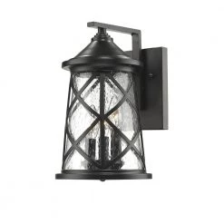 3-Light 13 in. High Powder Coated Black Outdoor Wall Lantern Sconce with Glass Shade by Millennium Lighting