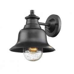 1-Light 10 in. High Powder Coated Black Outdoor Wall Lantern Sconce with Glass Shade by Millennium Lighting