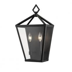 2-Light 18 in. Tall Powder Coated Black Outdoor Wall Sconce by Millennium Lighting