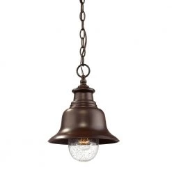 1-Light 9 in. Wide Powder Coated Bronze Outdoor Mini Pendant with Glass Shade by Millennium Lighting