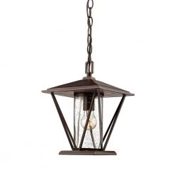 1-Light 9 in. Wide Powder Coated Bronze Outdoor Mini Pendant with Glass Shade by Millennium Lighting