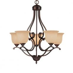 5-Light Rubbed Bronze Chandelier with Turinian Scavo Glass by Millennium Lighting