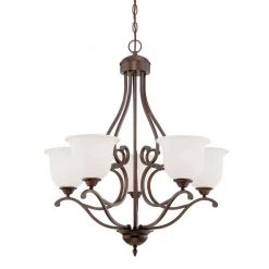 5-Light Rubbed Bronze Chandelier with Etched White Glass by Millennium Lighting