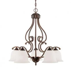 5-Light Rubbed Bronze Chandelier with Etched White Glass by Millennium Lighting