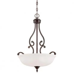 3-Light Rubbed Bronze Pendant with Etched White Glass by Millennium Lighting