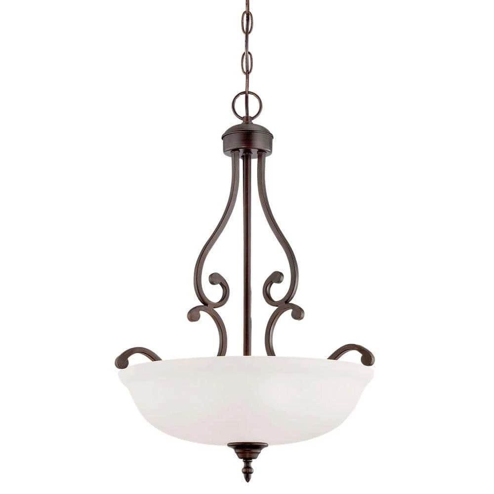 3-Light Rubbed Bronze Pendant with Etched White Glass by Millennium Lighting 1 3-Light Rubbed Bronze Pendant with Etched White Glass by Millennium Lighting