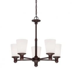 5-Light Rubbed Bronze Chandelier with Etched White Glass by Millennium Lighting
