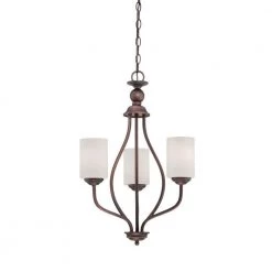 3-Light Rubbed Bronze Chandelier with Etched White Glass by Millennium Lighting