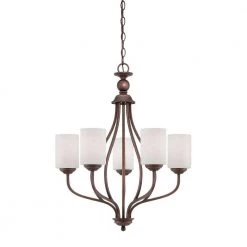 5-Light Rubbed Bronze Chandelier with Etched White Glass by Millennium Lighting