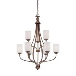 9-Light Rubbed Bronze Chandelier with Etched White Glass by Millennium Lighting