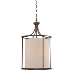 3-Light Rubbed Bronze Candle Pendant with Beige Linen Shade by Millennium Lighting