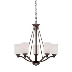 5-Light Rubbed Bronze Chandelier with Etched White Glass by Millennium Lighting