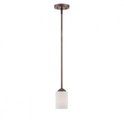 1-Light Rubbed Bronze Mini Pendant with Etched White Glass by Millennium Lighting