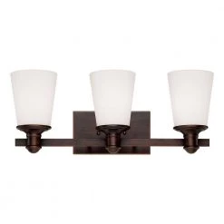 3-Light Rubbed Bronze Vanity Light with Etched White Glass by Millennium Lighting