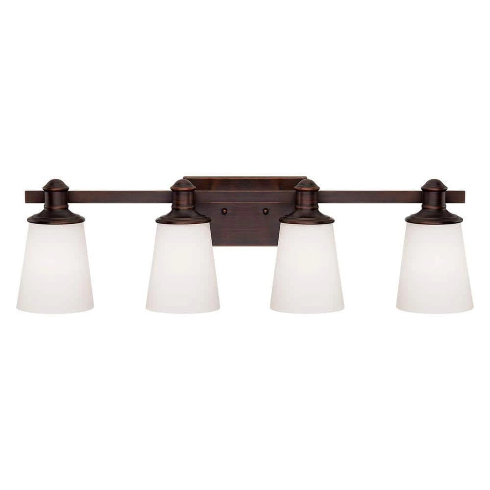4-Light Rubbed Bronze Vanity Light with Etched White Glass by Millennium Lighting 1 4-Light Rubbed Bronze Vanity Light with Etched White Glass by Millennium Lighting