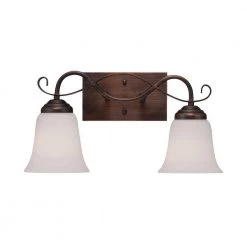 2-Light Rubbed Bronze Vanity Light with Etched White Glass by Millennium Lighting