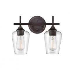 Ashford 13.75 in. 2-Light Rubbed Bronze Vanity Light with Clear Glass Shade by Millennium Lighting
