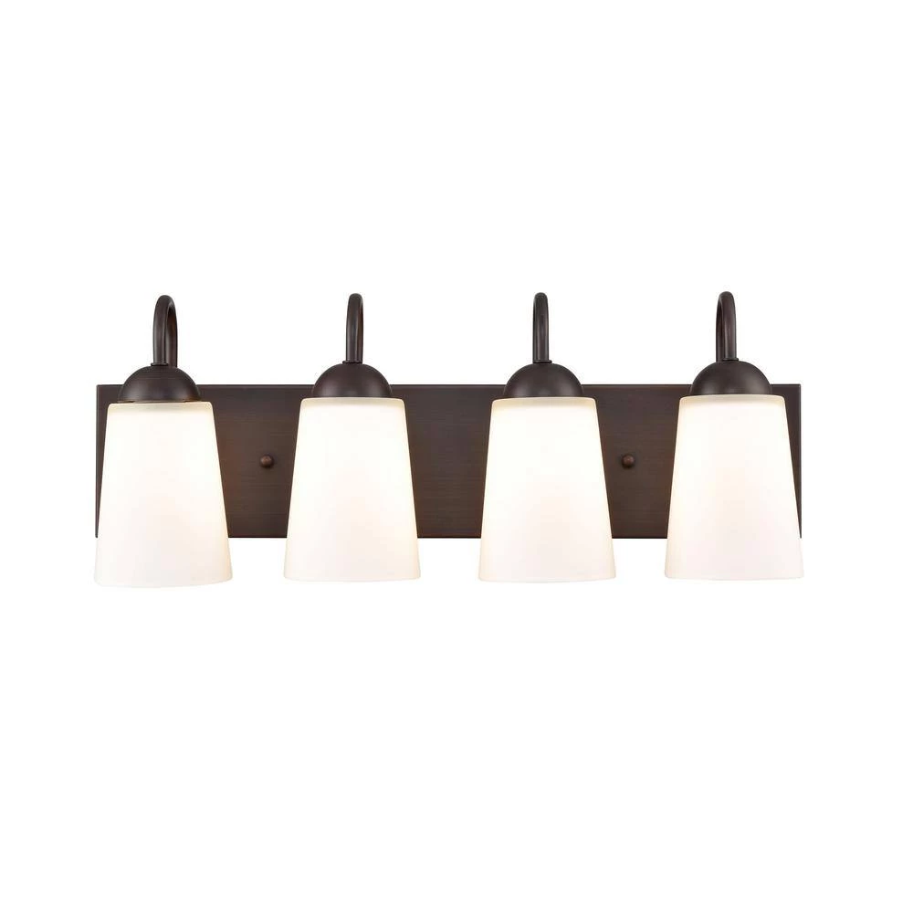 Ivey Lake 21.5 in. 4-Light Rubbed Bronze Bathroom Vanity Light with Etched White Glass by Millennium Lighting 1 Ivey Lake 21.5 in. 4-Light Rubbed Bronze Bathroom Vanity Light with Etched White Glass by Millennium Lighting