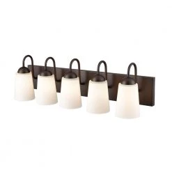 Ivey Lake 27 in. 5-Light Rubbed Bronze Bathroom Vanity Light with Etched White Glass by Millennium Lighting