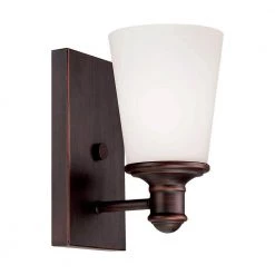 Rubbed Bronze Wall Sconce with Etched White Glass by Millennium Lighting