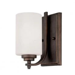 Rubbed Bronze Wall Sconce with Etched White Glass by Millennium Lighting