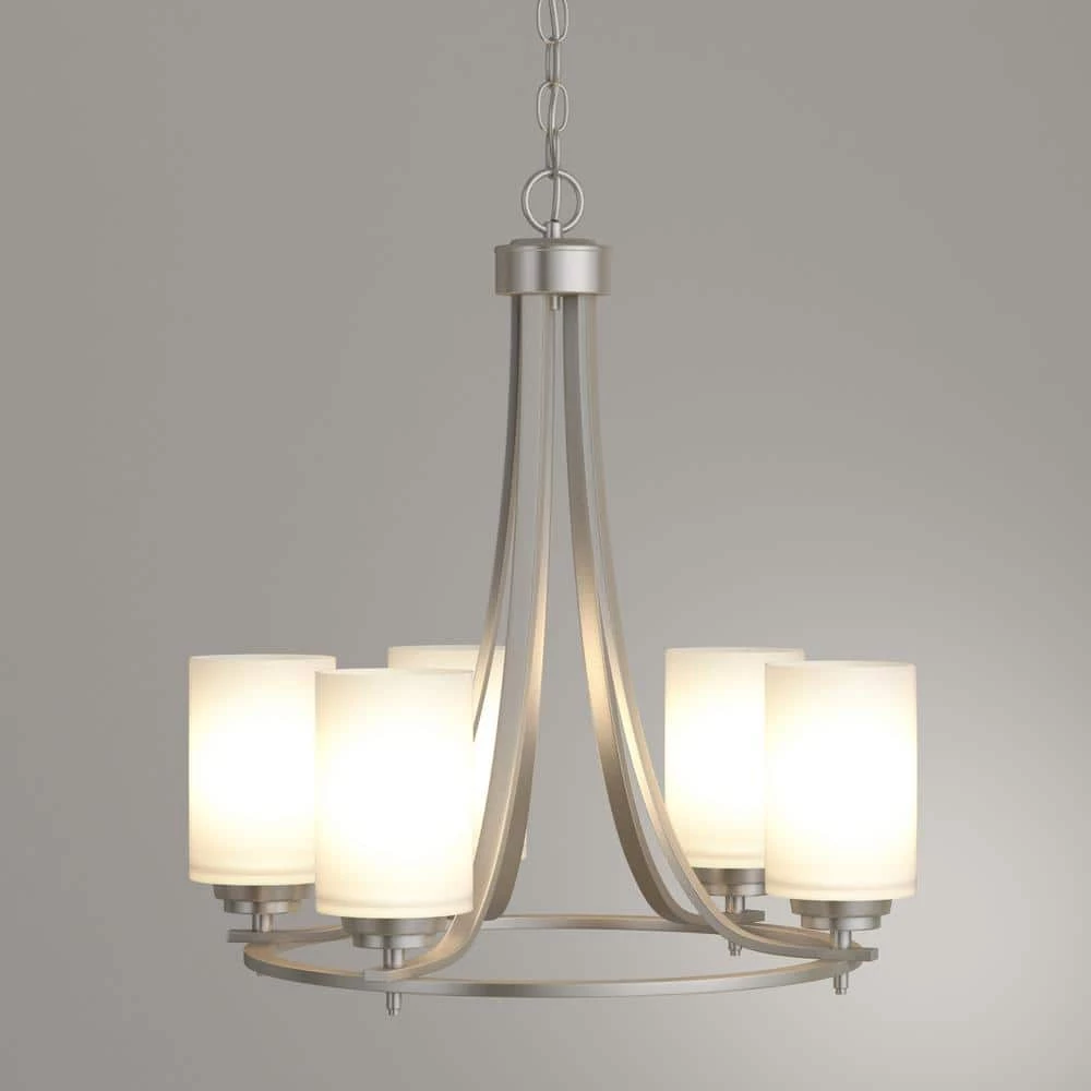 5-Lights Satin Nickel Chandelier with Etched White Glass by Millennium Lighting 3 5-Lights Satin Nickel Chandelier with Etched White Glass by Millennium Lighting - Image 3