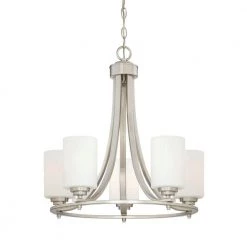 5-Lights Satin Nickel Chandelier with Etched White Glass by Millennium Lighting