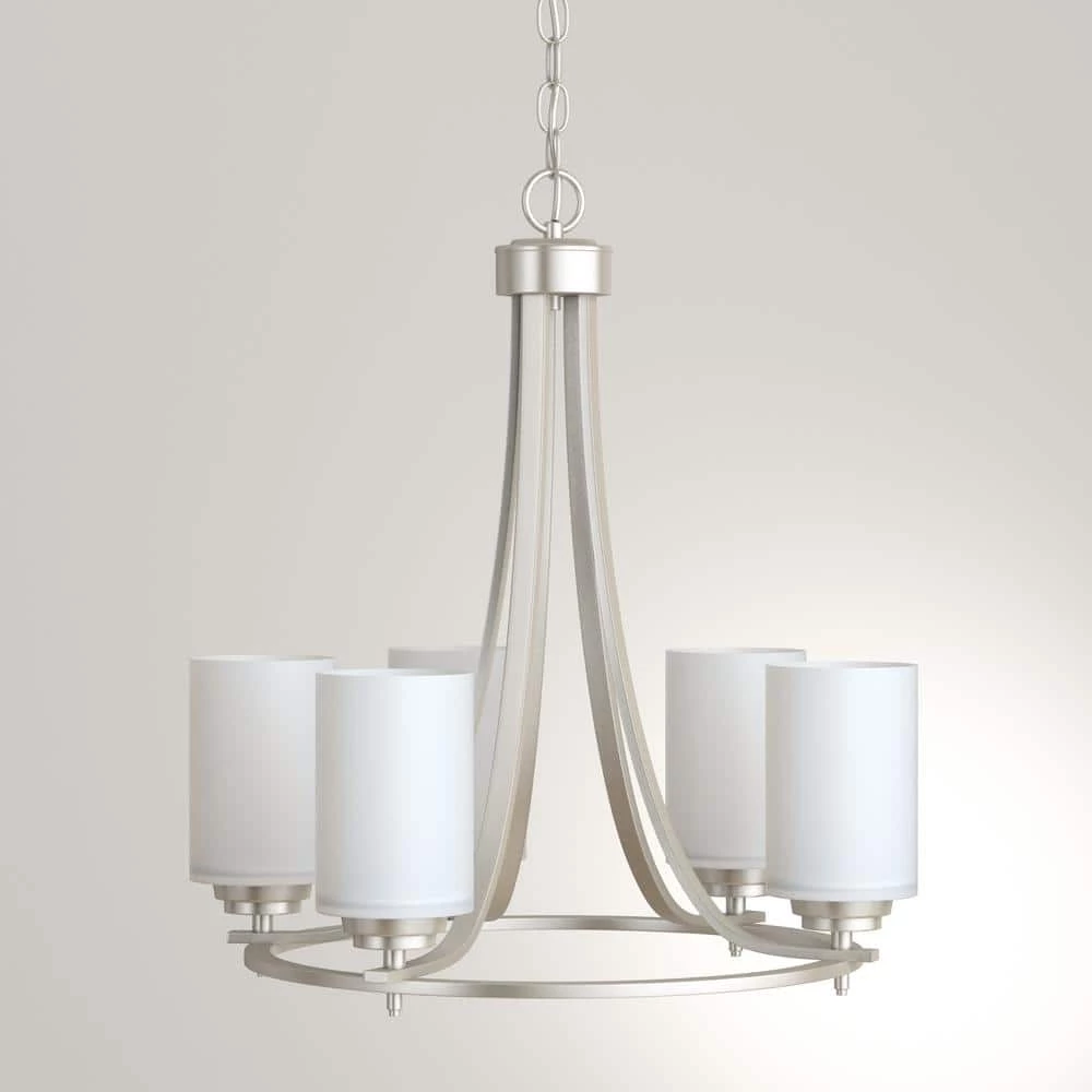 5-Lights Satin Nickel Chandelier with Etched White Glass by Millennium Lighting 4 5-Lights Satin Nickel Chandelier with Etched White Glass by Millennium Lighting - Image 4