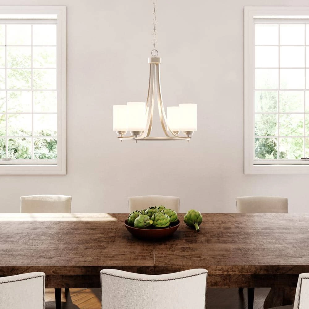 5-Lights Satin Nickel Chandelier with Etched White Glass by Millennium Lighting 2 5-Lights Satin Nickel Chandelier with Etched White Glass by Millennium Lighting - Image 2