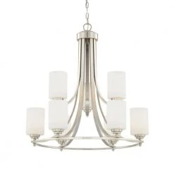 9-Light Satin Nickel Chandelier with Etched White Glass by Millennium Lighting