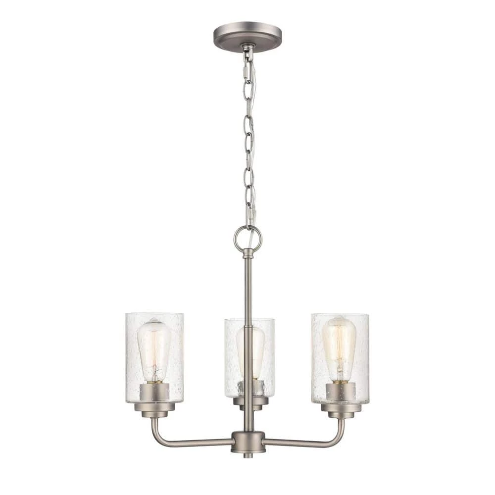 Moven 3-Light 18 in. Satin Nickel Chandelier with Clear Seeded Glass by Millennium Lighting 1 Moven 3-Light 18 in. Satin Nickel Chandelier with Clear Seeded Glass by Millennium Lighting