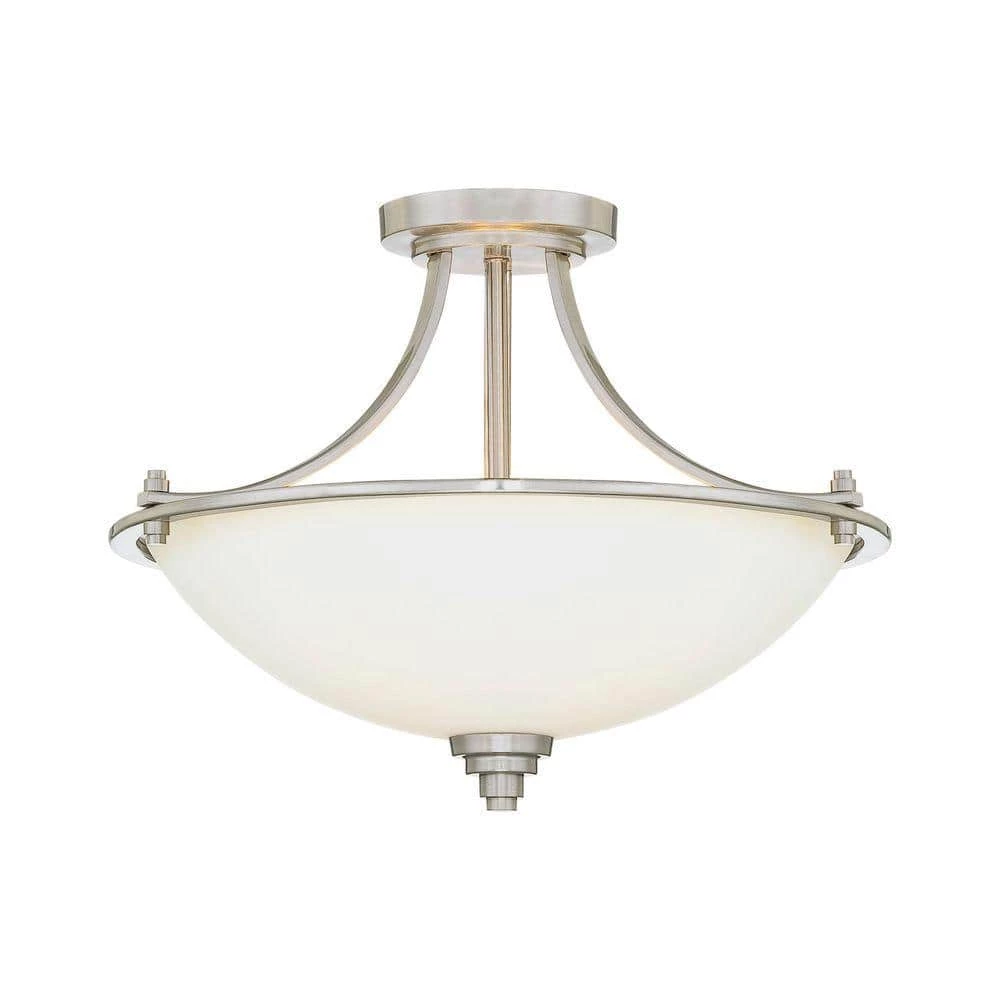 3-Light Satin Nickel Semi Flush Mount with Etched White Glass by Millennium Lighting 1 3-Light Satin Nickel Semi Flush Mount with Etched White Glass by Millennium Lighting