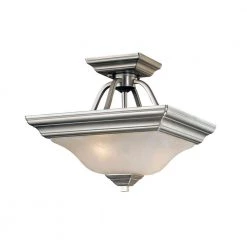 2-Light Satin Nickel Semi Flush Mount with Faux Alabaster Glass by Millennium Lighting