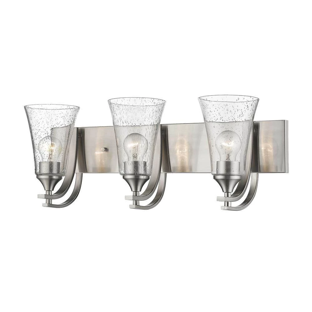 Natalie 24 in. 3-Light Satin Nickel Bathroom Vanity Light with Clear Seeded Shade by Millennium Lighting 2 Natalie 24 in. 3-Light Satin Nickel Bathroom Vanity Light with Clear Seeded Shade by Millennium Lighting - Image 2