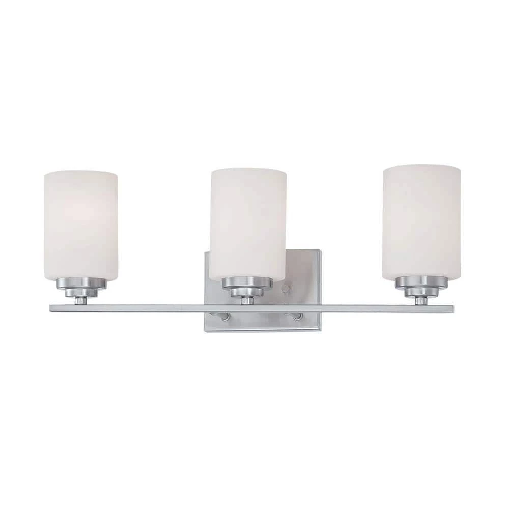 3-Light Satin Nickel Vanity Light with Etched White Glass by Millennium Lighting 1 3-Light Satin Nickel Vanity Light with Etched White Glass by Millennium Lighting
