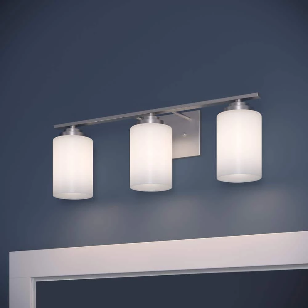 3-Light Satin Nickel Vanity Light with Etched White Glass by Millennium Lighting 2 3-Light Satin Nickel Vanity Light with Etched White Glass by Millennium Lighting - Image 2