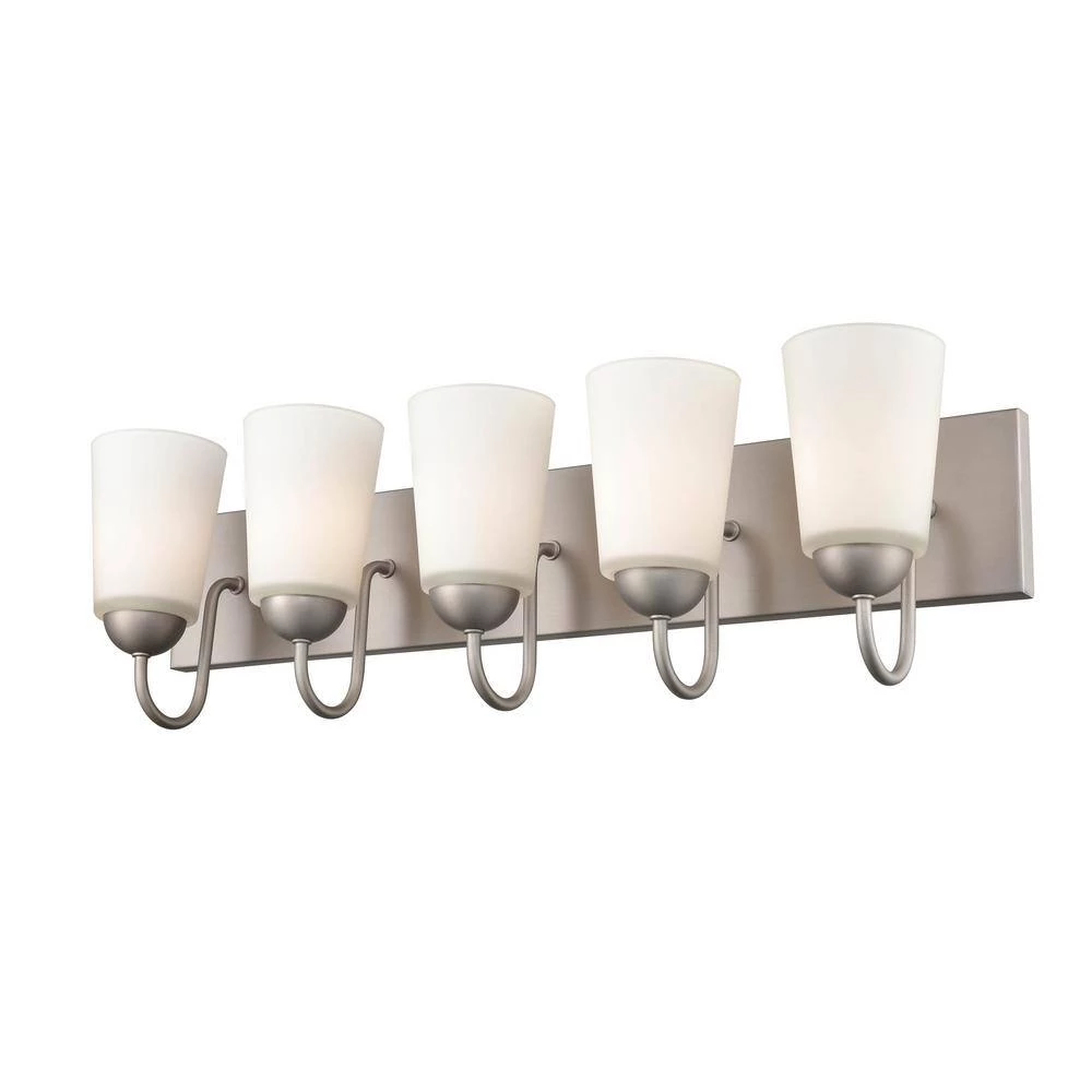 Ivey Lake 27 in. 5-Light Satin Nickel Bathroom Vanity Light with Etched White Glass Shade by Millennium Lighting 3 Ivey Lake 27 in. 5-Light Satin Nickel Bathroom Vanity Light with Etched White Glass Shade by Millennium Lighting - Image 3