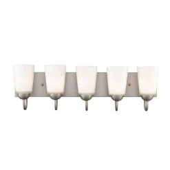 Ivey Lake 27 in. 5-Light Satin Nickel Bathroom Vanity Light with Etched White Glass Shade by Millennium Lighting