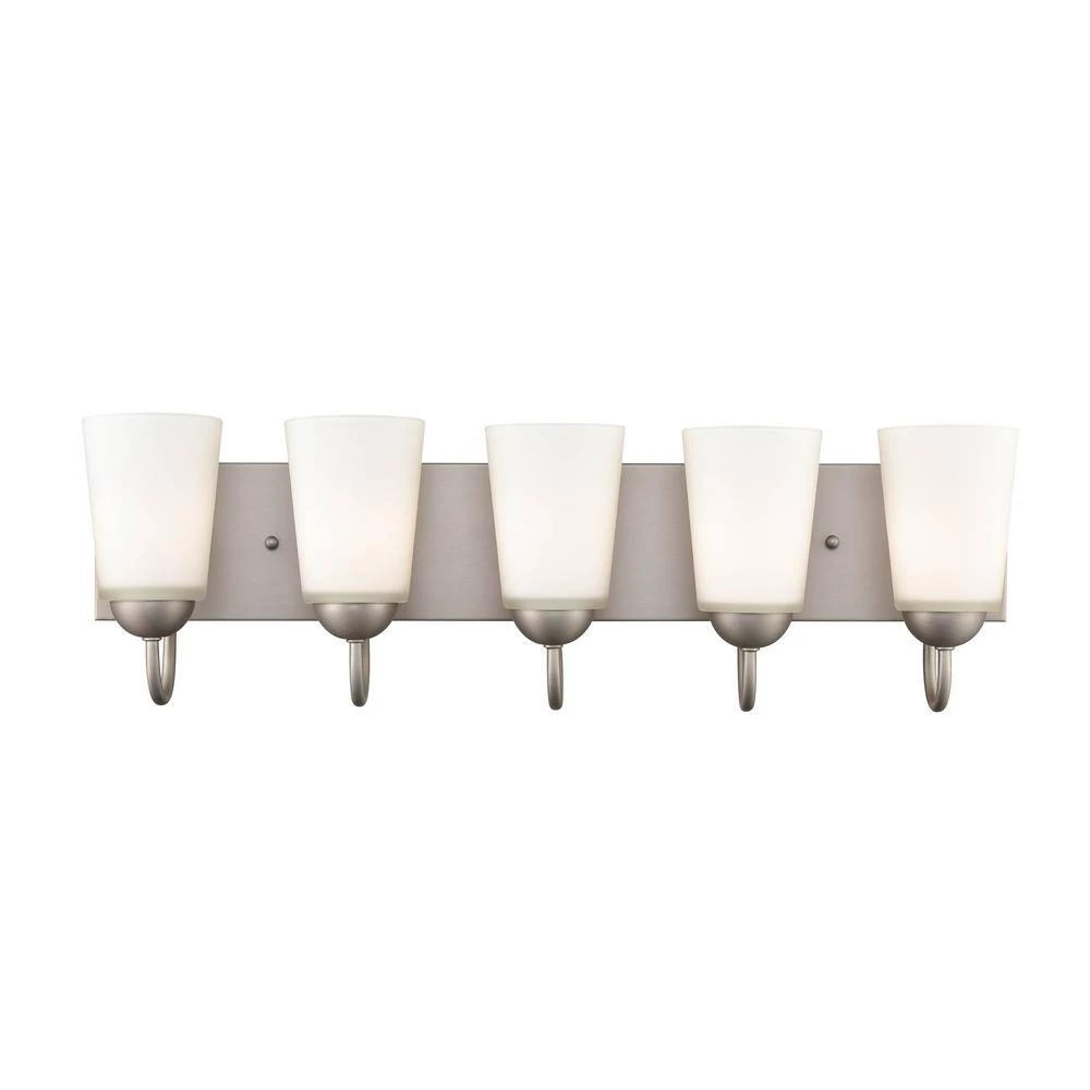 Ivey Lake 27 in. 5-Light Satin Nickel Bathroom Vanity Light with Etched White Glass Shade by Millennium Lighting 2 Ivey Lake 27 in. 5-Light Satin Nickel Bathroom Vanity Light with Etched White Glass Shade by Millennium Lighting - Image 2