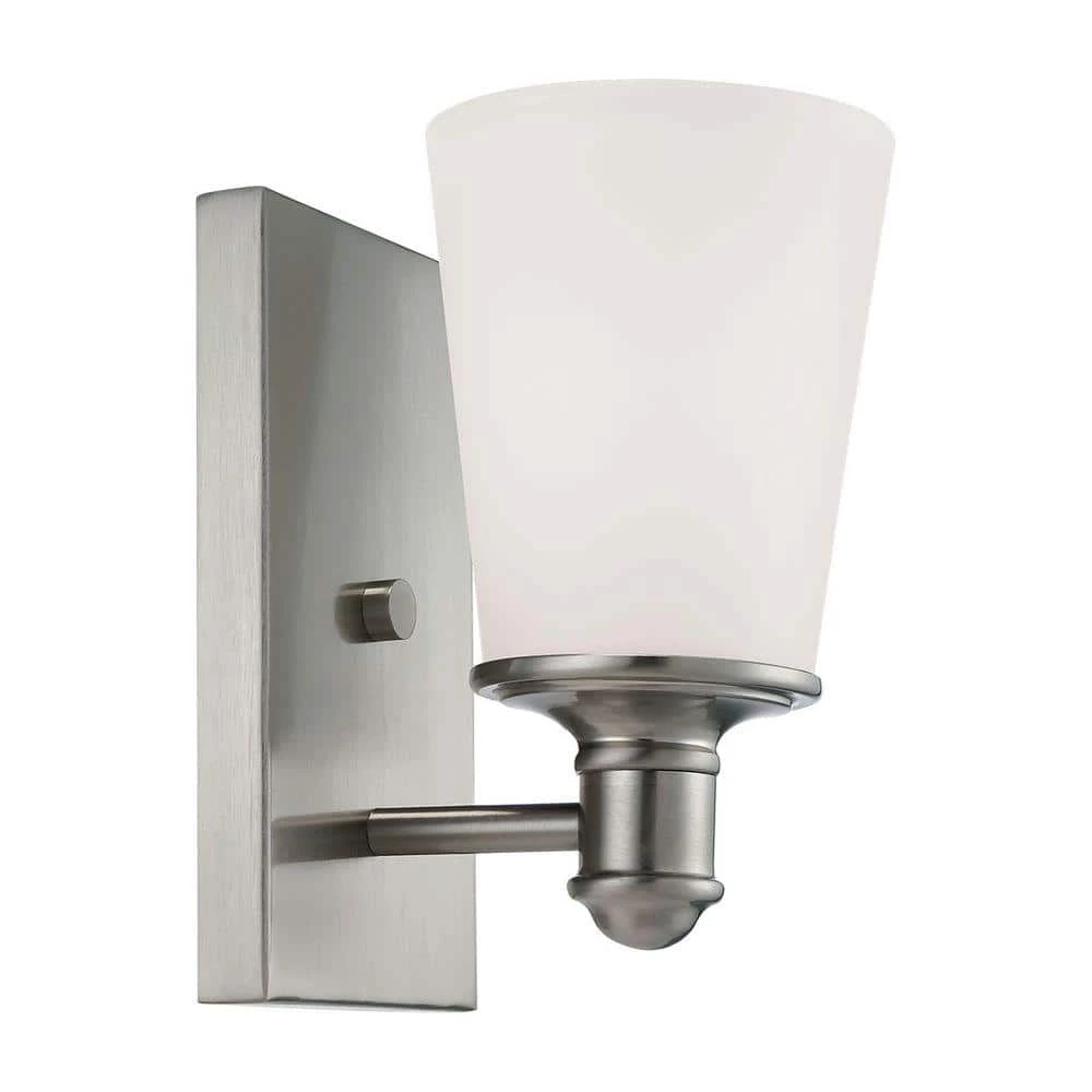 Satin Nickel Wall Sconce with Etched White Glass by Millennium Lighting 1 Satin Nickel Wall Sconce with Etched White Glass by Millennium Lighting