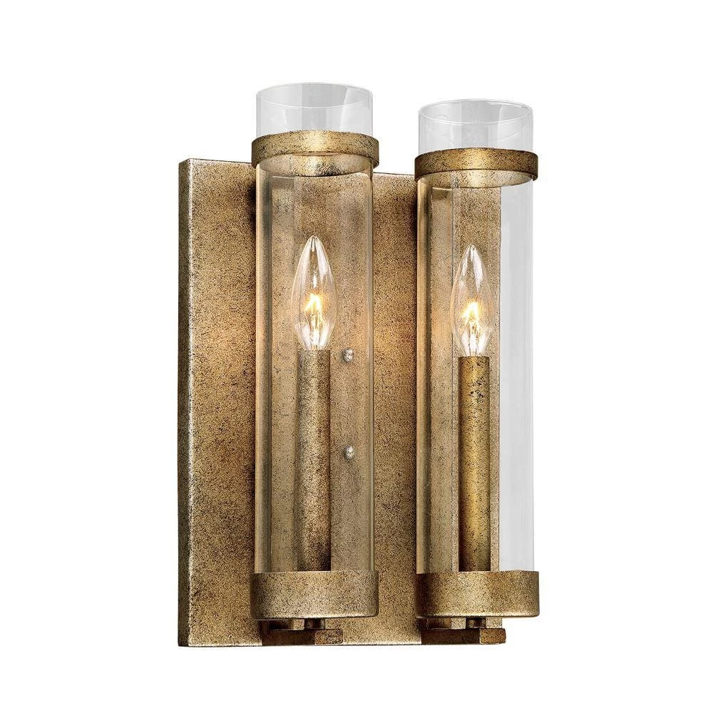 Milan Collection: 2-Light Vintage Gold Wall Sconce with Clear Glass by Millennium Lighting 1 Milan Collection: 2-Light Vintage Gold Wall Sconce with Clear Glass by Millennium Lighting